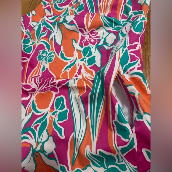 Anne Klein Colorful Floral Mini Dress - Pink, Orange, Green - Picture 6 of 9